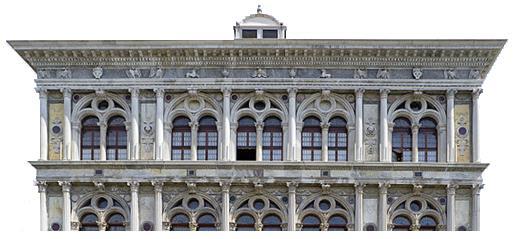 Oppgave 9 (2 poeng) Bildet viser en del av bygningen Palazzo Vendramin-Calergi i Venezia. Nedenfor ser du en skisse av den øvre delen av vinduene. Skissen viser tre halvsirkler og én sirkel.