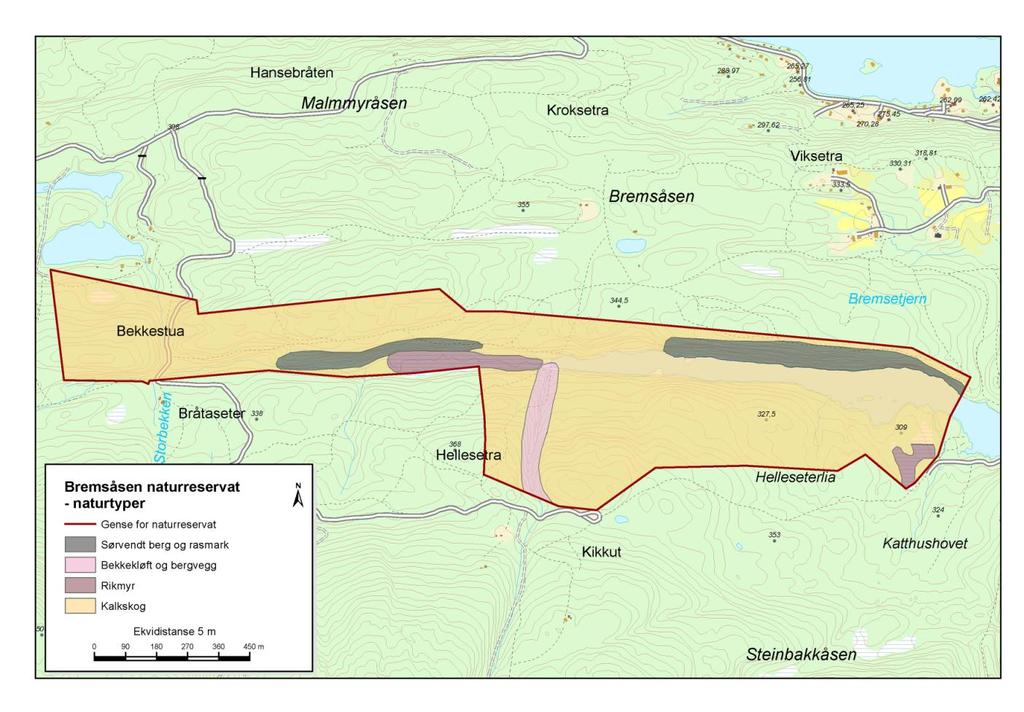 Fylkesmannen i Buskerud - Forvaltningsplan for Bremsåsen naturreservat 10 2.4. Naturtyper I forbindelse med planarbeidet, er det foretatt en naturtyperegistrering av reservatet etter DNhåndbok nr.