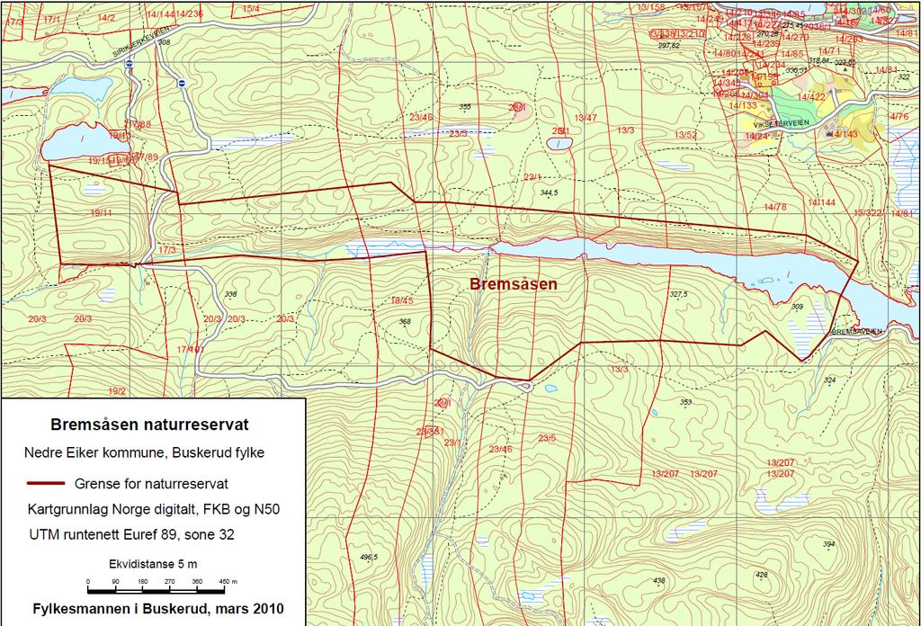 Fylkesmannen i Buskerud - Forvaltningsplan for Bremsåsen naturreservat 7 2. Områdebeskrivelse 2.1.