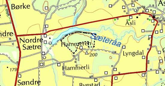 21 Steinbrudd ved Hammeren. Gnr/bnr 201/1 Dagens formål: LNF Foreslått formål: Råstoffutvinning Arealstørrelse: Ca.
