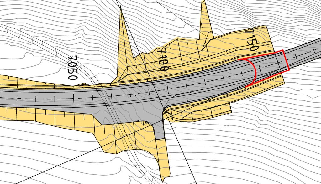 2.10 17-1623 Holmvik tunnelportal sør Fv 17 går ved ca. pr. 7150 inn i ny tunnel via en forskjæring i berg og plasstøpt portal før påhogg til fjelltunnel ved pr. 7166 Linja ligger i høybrekkskurve ca.