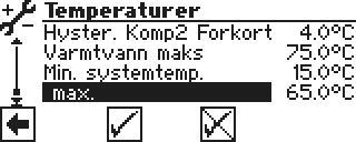 temperaturer inntil 75 C tilgjengelige. Temperaturen er ikke alltid garantert. Varmepumpen må være i drift pga. et annet krav. Ved en nedkjølings-temperatur på 80 C slås varmepumpen av.