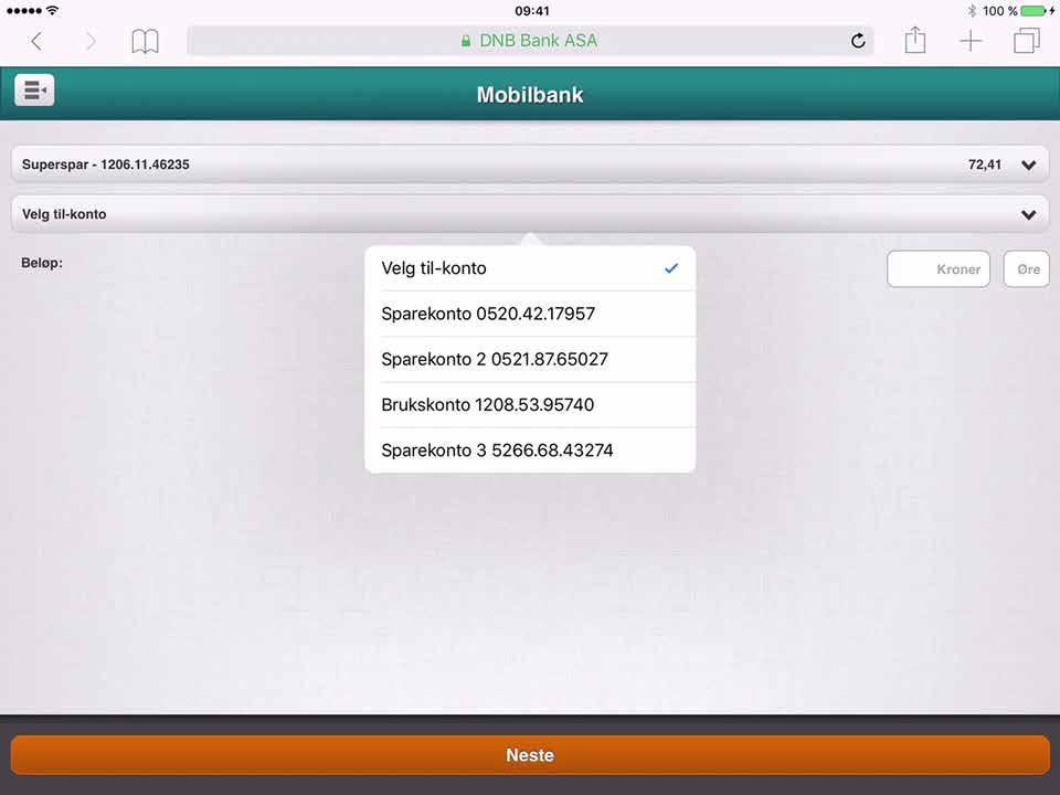 5 4 4) Velg hvilken konto du vil overføre fra ved å trykke på den