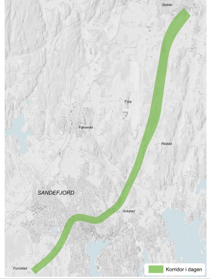 4.5 Gokstad-korridoren Korridoren er sammenfallende med Unnebergkorridoren frem til øst for Sandefjord Lufthavn Torp.