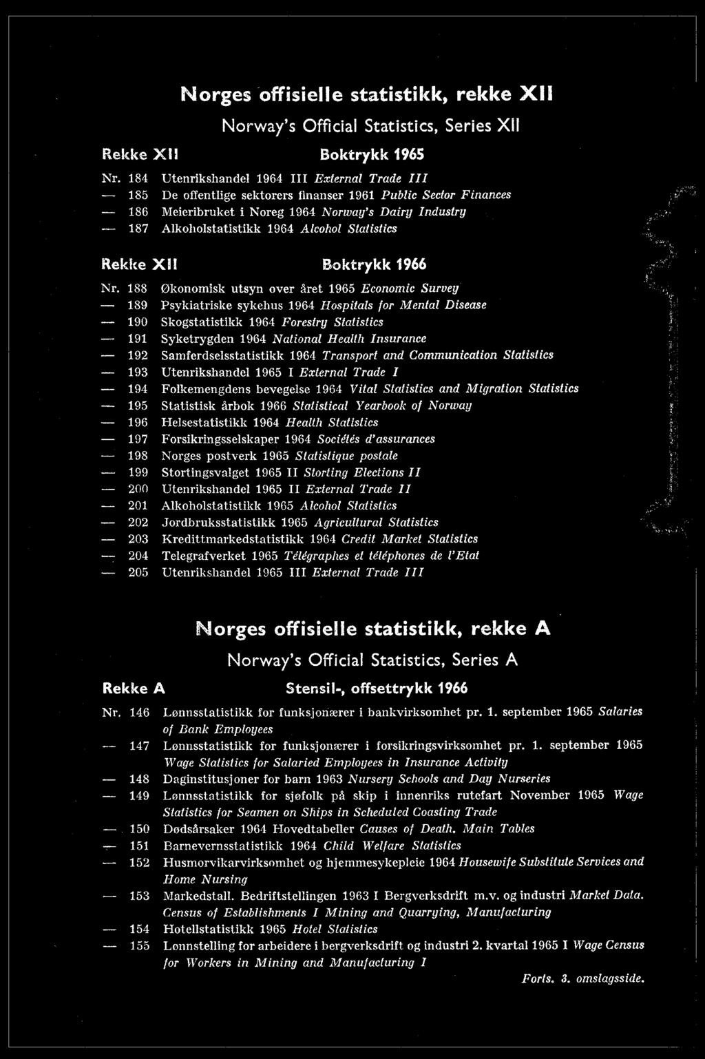 92 Samferdselsstatistikk 964 Transport and Communication Statistics 93 Utenrikshandel 965 I External Trade I - 94 Folkemengdens bevegelse 964 Vital Statistics and Migration Statistics - 95 Statistisk