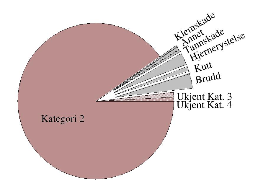 Innenfor kategori av alvorlighetsgrad 2-4, det vil si alle rapporterte skader hvor lege eller tannlege er oppsøkt, har styrerne rapportert 2 337 skader.