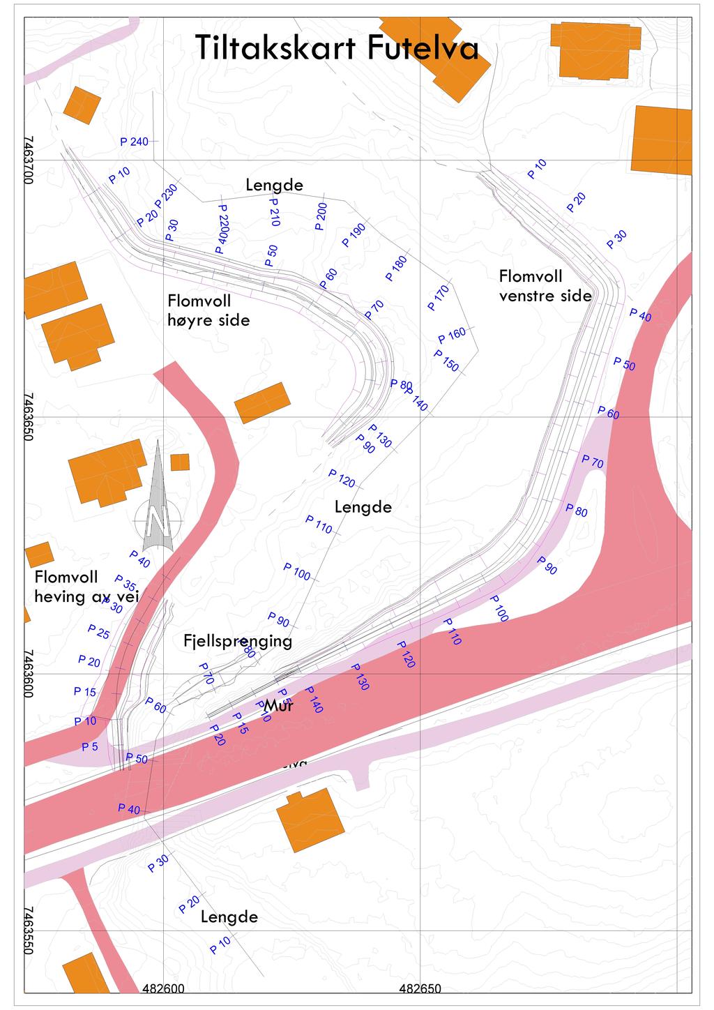 Tiltakskart Futelva Lengde Flomvoll venstreside Flomvoll høyreside
