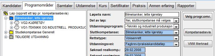 Velg fanen Programområder, marker aktivt løp og velg de aktuelle programområder. Legg på aktuelle fag i programområdene. Se mer detaljert beskrivelse om valg av programområder og fag i blokken under.