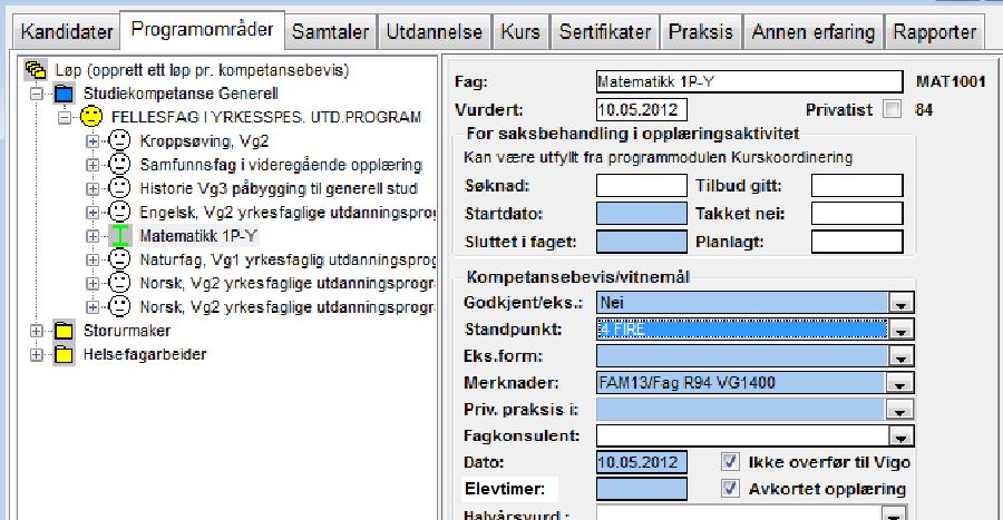 Fullførte fag bør registreres med: 1) Fritatt + korrekt FAM kode 2) Karakter + korrekt FAM kode Eks.