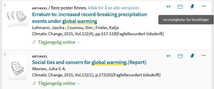 7 - Eksport av referansen Eksporteringsmuligheter får du opp både ved å trykke på prikkene til høyre for selve innførselen, eller direkte på posten.