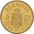 Norske mynter etter 1873 NORGE ETTER 1873/NORWAY AFTER 1873 794 794 20 kroner/5 species 1874 NM.