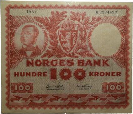 A3128980 1+/01 2 000 77 81 81 100 kroner 1951. B7274493.