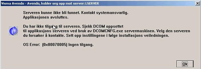 DCOM feilmeldinger Klient Server Win Vista/7 Dette er en typisk feilmelding som kommer i det