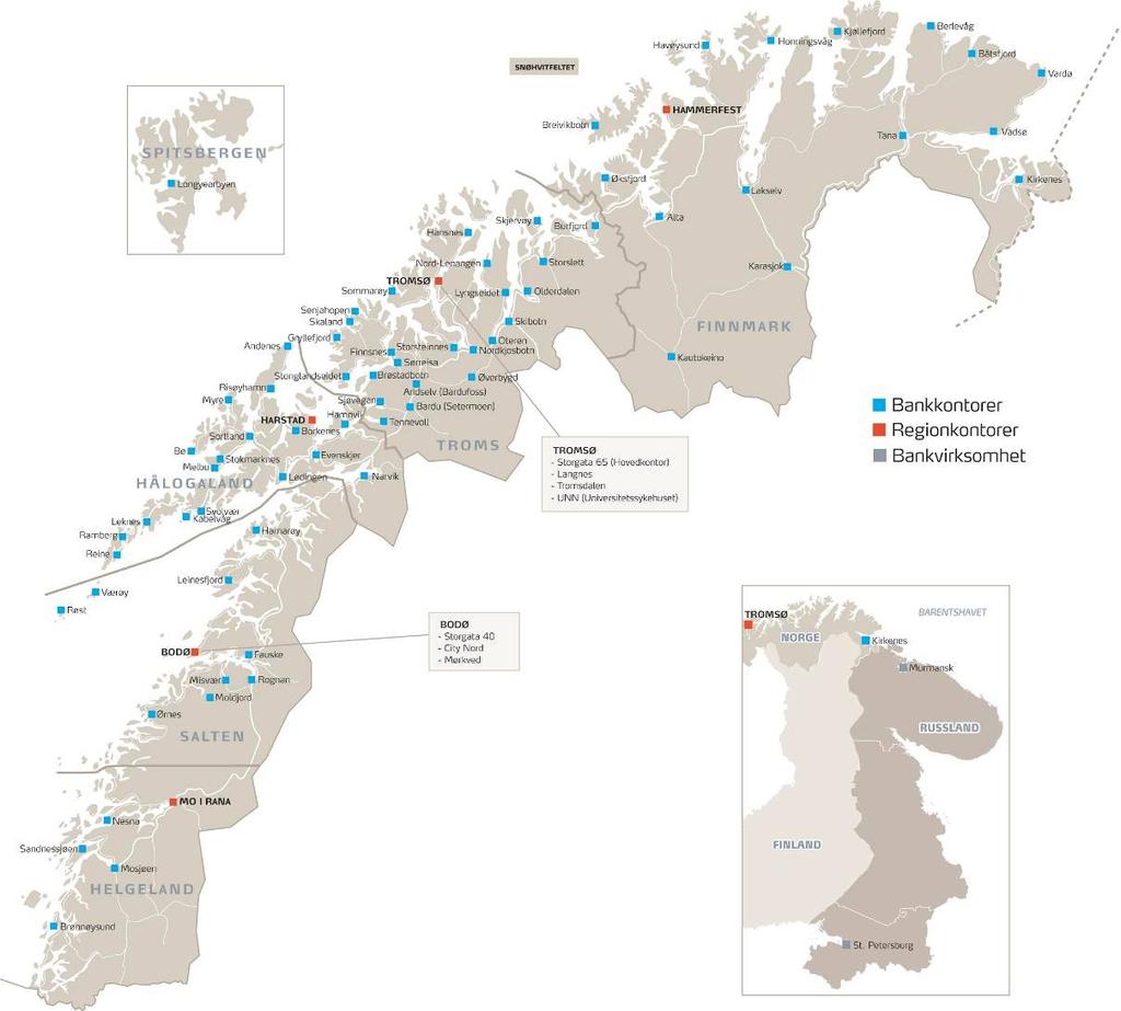 SpareBank 1 Nord-Norge Konsern Hovedkontor: Tromsø Organisering: 5 regioner Regionkontor: