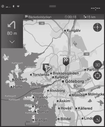 Vise reiseplan Det er mulig å vise reiseplanen i navigasjonssystemet* mens en veivisning pågår. 1. Utvid verktøyfeltet med ned-pilen og deretter de tre punktene mens veivisning pågår. 2.