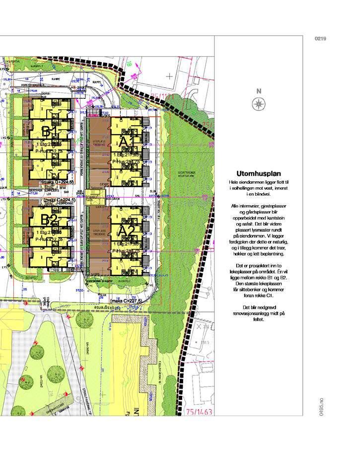 0219 N Utomhusplan Hele eiendommen ligger flott til i solhellingen mot vest, innerst i en blindvei.