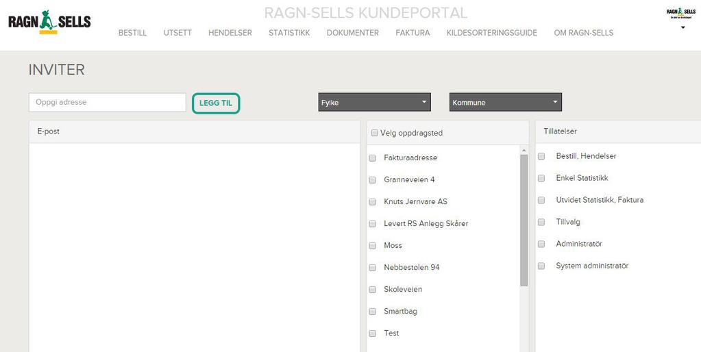 Ragn-Sells Kundeportal side 8/9 LEGGE TIL NY BRUKER Legge til en eller flere bruker(e) kan du kun gjøre på din PC/datamaskin. 1.