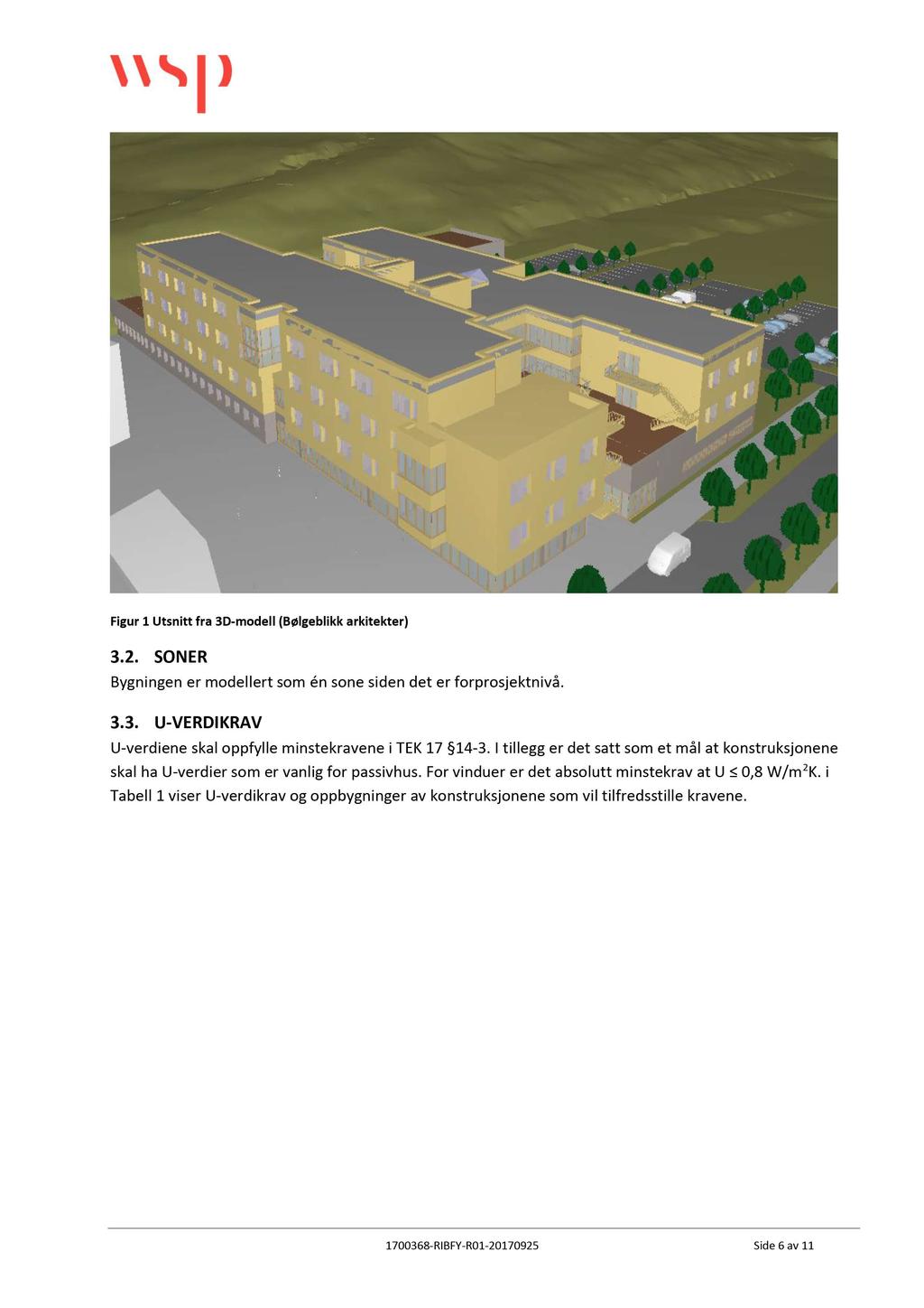 Figur 1 Utsnitt fra 3D - modell (Bølgeblikk arkitekter) 3.2. SONER Bygningen er modellert som én sone siden det er forprosjektnivå. 3.3. U - VERDI KRAV U - verdien e skal oppfylle minstekravene i TEK 17 14-3.