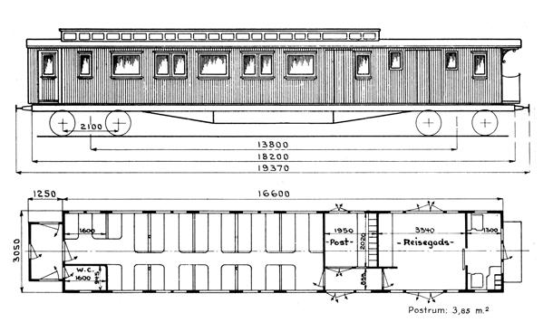 Den har dessuten konduktørrom og avdeling for reisegods, samt en postavdeling på 3,9 kvadratmeter. Vogntypen ble hovedsakelig benyttet i lokaltog på Vossebanen.