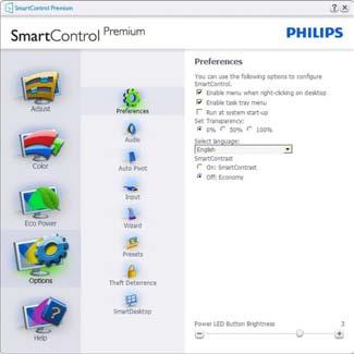 Enable Context Menu (Aktiver kontekstmeny) viser SmartControl Premium-valg for Select Preset (Velg forhåndsinnstilling) og Tune Display (Fininnstill skjermen) i høyreklikkkontekstmenyen på