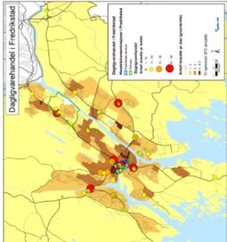 Utvikling for handel Sorgenfri- Fredrikstad - konsekvensutredning Figur 8-1 Oversikt over dagligvarehandel i Fredrikstad. Kilde Asplan Viak.