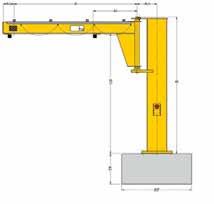 SØYLESVINGKRAN Søylesvingkran type PFSP Forhøyet bom med optimal høyde, svingradius 270 Lett stålbjelkekonstruksjon med lav byggehøyde. Bommen er utstyrt med lager, søyle laget av armert stålrør.