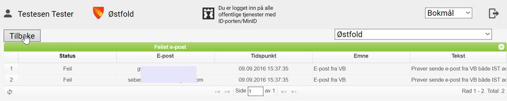 Sms sendt/e-post sendt Ved å klikke på tallet i kolonnen for Sms sendt/e-post sendt vil dere får oversikt over telefonnummer og e-postadresser melding er sendt til.