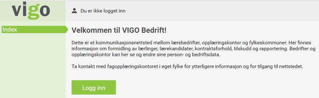 Innlogging Gå inn på www.vigobedrift.