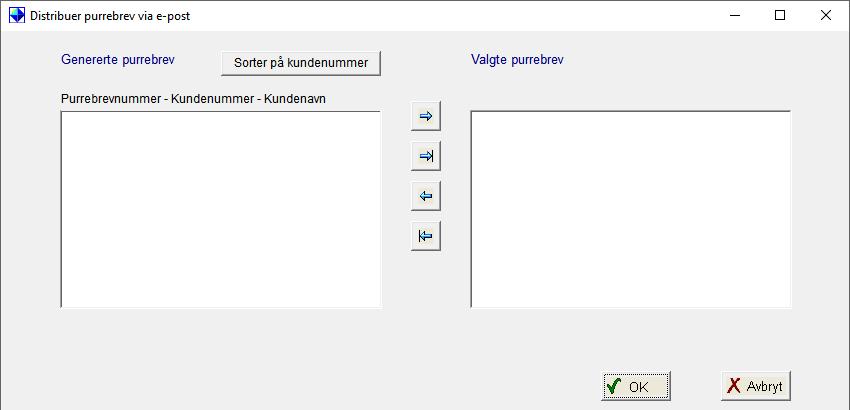 Purrebrev og inkassovarsel kommer på papir og du kommer rette videre til skjermbildet for å sende purringer på e-post Flytt purrebrevene fra