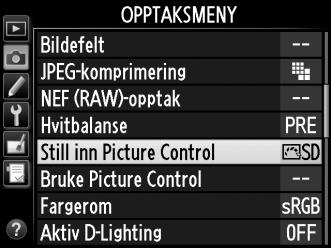 2 Velg en Picture Control. Marker ønsket Picture Control og trykk på J.