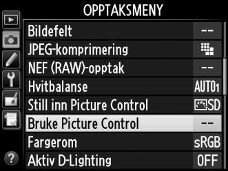 Lage egendefinerte Picture Controls De forhåndsinnstilte Picture Controls som leveres med kameraet kan tilpasses og lagres som egendefinerte