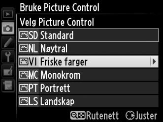 Marker Bruke Picture Control i opptaksmenyen og trykk på 2. G-knapp 2 Velg Lagre/redigere. Marker Lagre/redigere og trykk på 2.