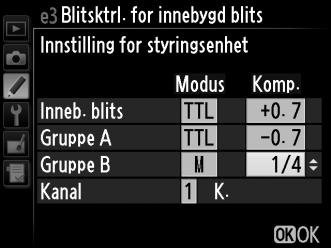 Følg fremgangsmåten nedenfor for å fotografere med den innebygde blitsen som hovedblits. 1 Juster innstillingene for den innebygde blitsen.