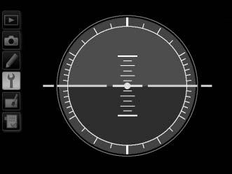 Kunstig horisont G-knapp B oppsettsmeny Viser informasjon om hvordan kameraet heller basert på informasjon fra kameraets hellingssensor.