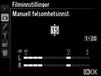 y Filminnstillinger Bruk alternativet Filminnstillinger på opptaksmenyen for å justere følgende innstillinger.