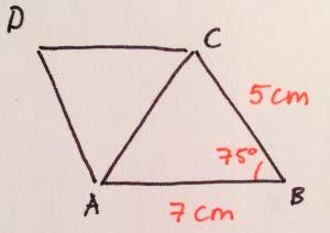 3. Setter av punktet fra på det øvre vinkelbeinet. 4. Konstruerer en normal på. 5. Konstruerer normalen fra punktet på linjen. 6. Setter av punktet på normalen, fra. 7.