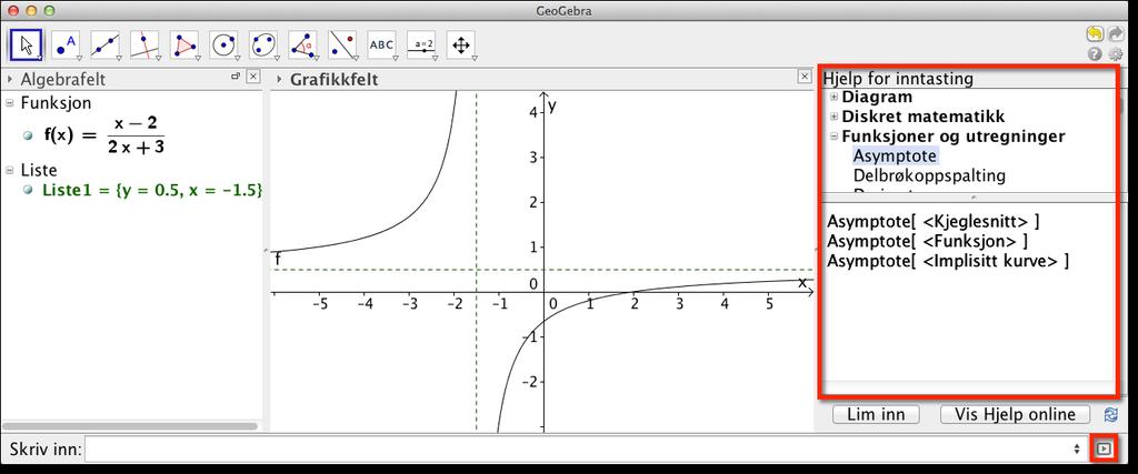 1.2 Endre innstillinger 3 Figur 1.2: Her finner du en oversikt over alle kommandoene i GeoGebra. Merk at du kan klikke på «Vis Hjelp online» 1.