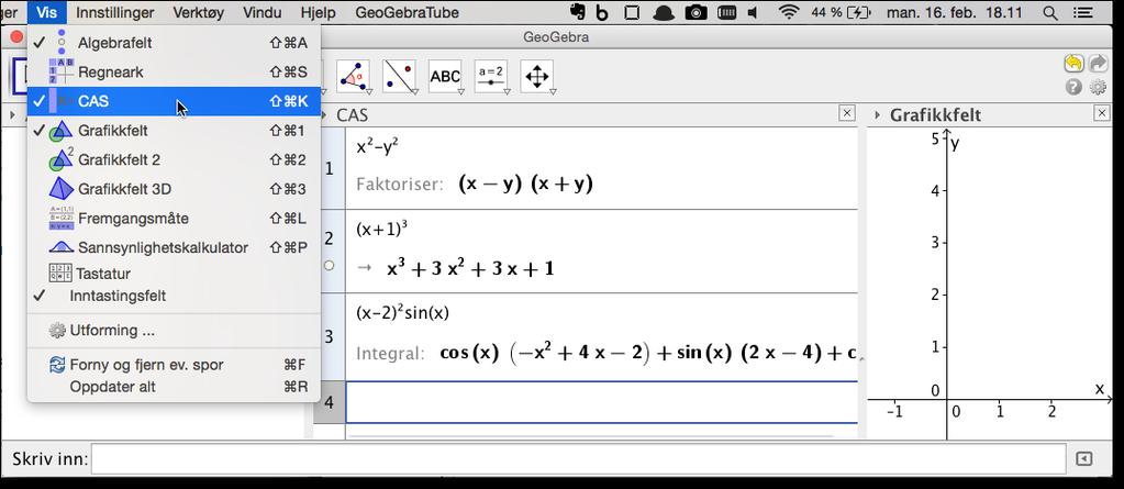 8 CAS i GeoGebra CAS står for Computer Algebra System og er en betegnelse for programvare som kan gjøre symbolske manipuleringer.