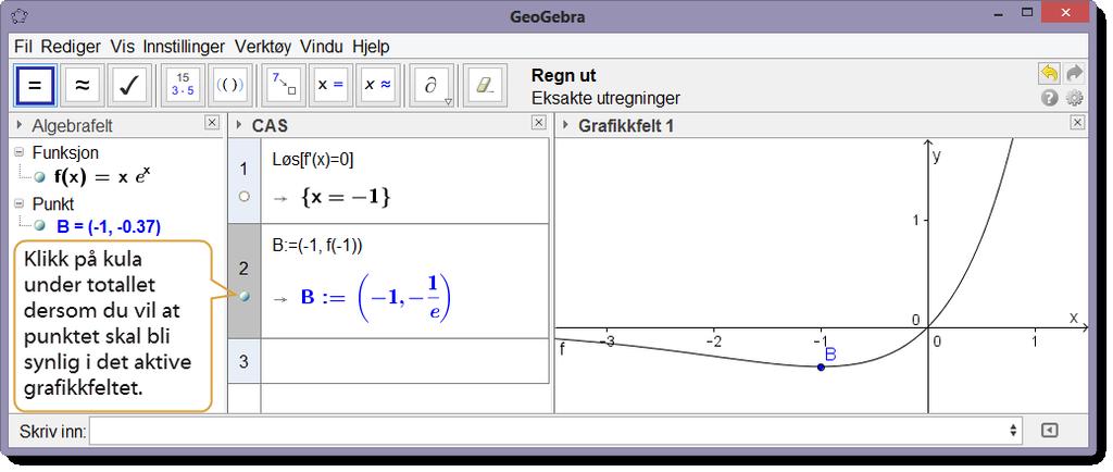 104 Kapittel 8. CAS i GeoGebra Oppgave 8.7 Løs likningssystemet 2 y x 2 + 2x = a y 2x = 3 For hvilke verdier har systemet én løsning to løsninger ingen løsninger Figur 8.