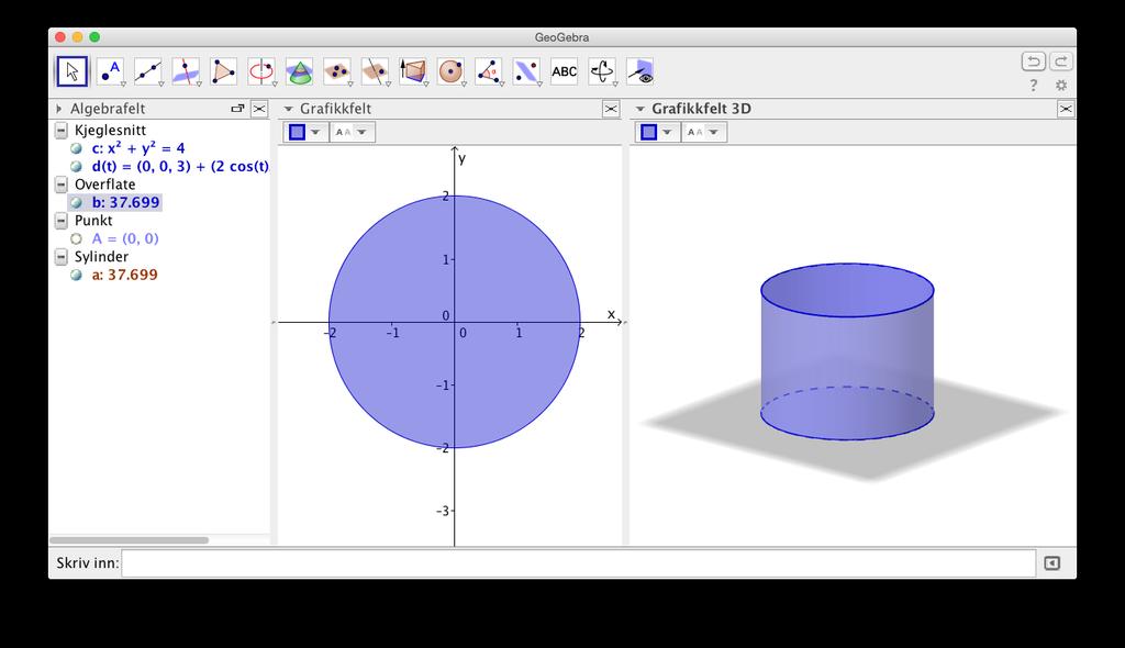 112 Kapittel 9. GeoGebra 3D Dersom du skal tegne punkt i Grafikkfelt 3D kan du velge punktverktøyet og klikke der du vil ha punktet. Du vil da først få tegnet opp punktet i x y-planet.