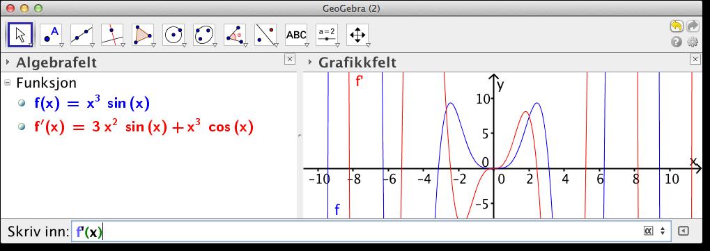 2.1 Grafisk løsning 11 c) Tegn grafen til I i samme koordinatsystem som grafen til K.