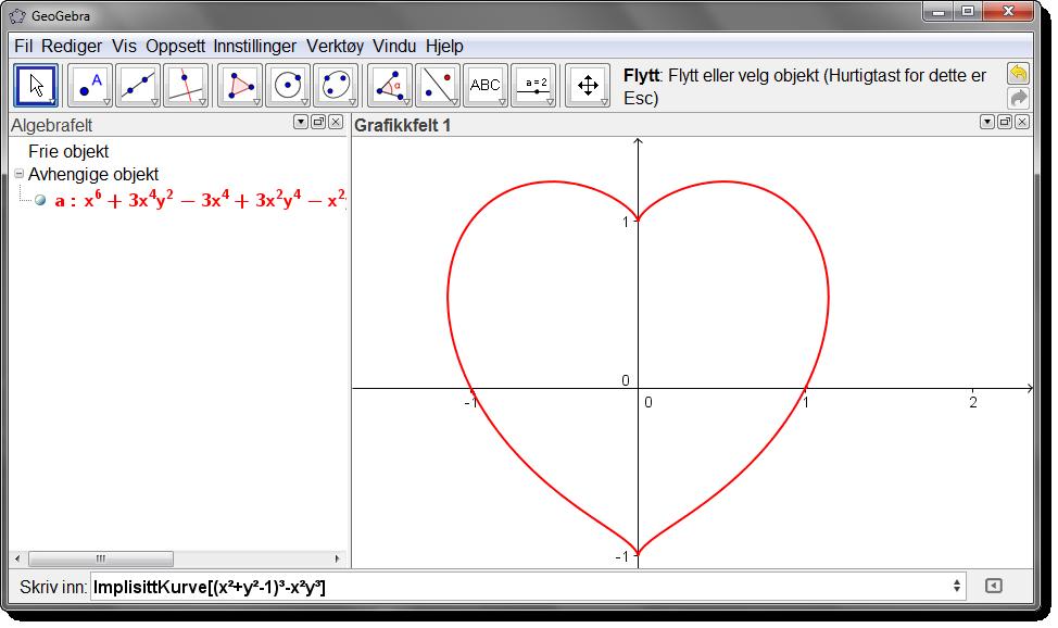 6.5 Andre kurver 83 ImplisittKurve[<f(x,y)>] Det vil si at vi nå kan tegne alle kurver som vi kjenner en likning til, nemlig f (x, y) = 0.