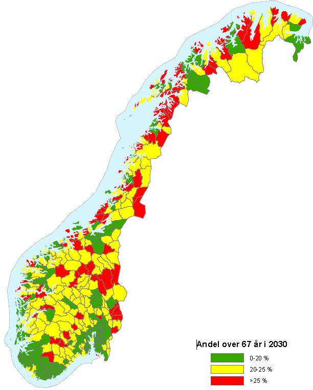 Eldrebølgen i 2030 hvor treffer den? Mest grønt = minst forgubbing.