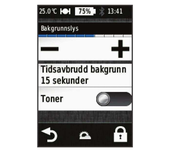 Bruke bakgrunnslyset Du kan når som helst trykke på skjermen for å slå på bakgrunnslyset. Velg for å justere lysstyrke og tidsavbrudd for bakgrunnslyset. À Velg for å slå bakgrunnsbelysning av og på.