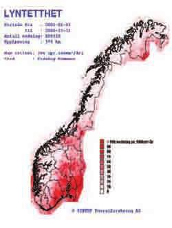 Generell informasjon Beskyttelsesenheter Informasjon om lyn i Norge OVR I Norge er det klart størst lyntetthet i østlandsområdet, men Bergen er også sterkt representert i statistikken.