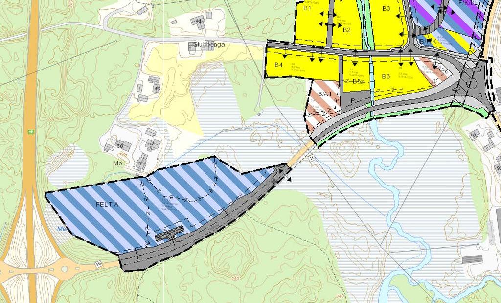 reguleringsplan for Haganskogen nord vedtatt i 2002 Haganskogen nord har som formål forretning og kontor og har avkjøring fra Fv