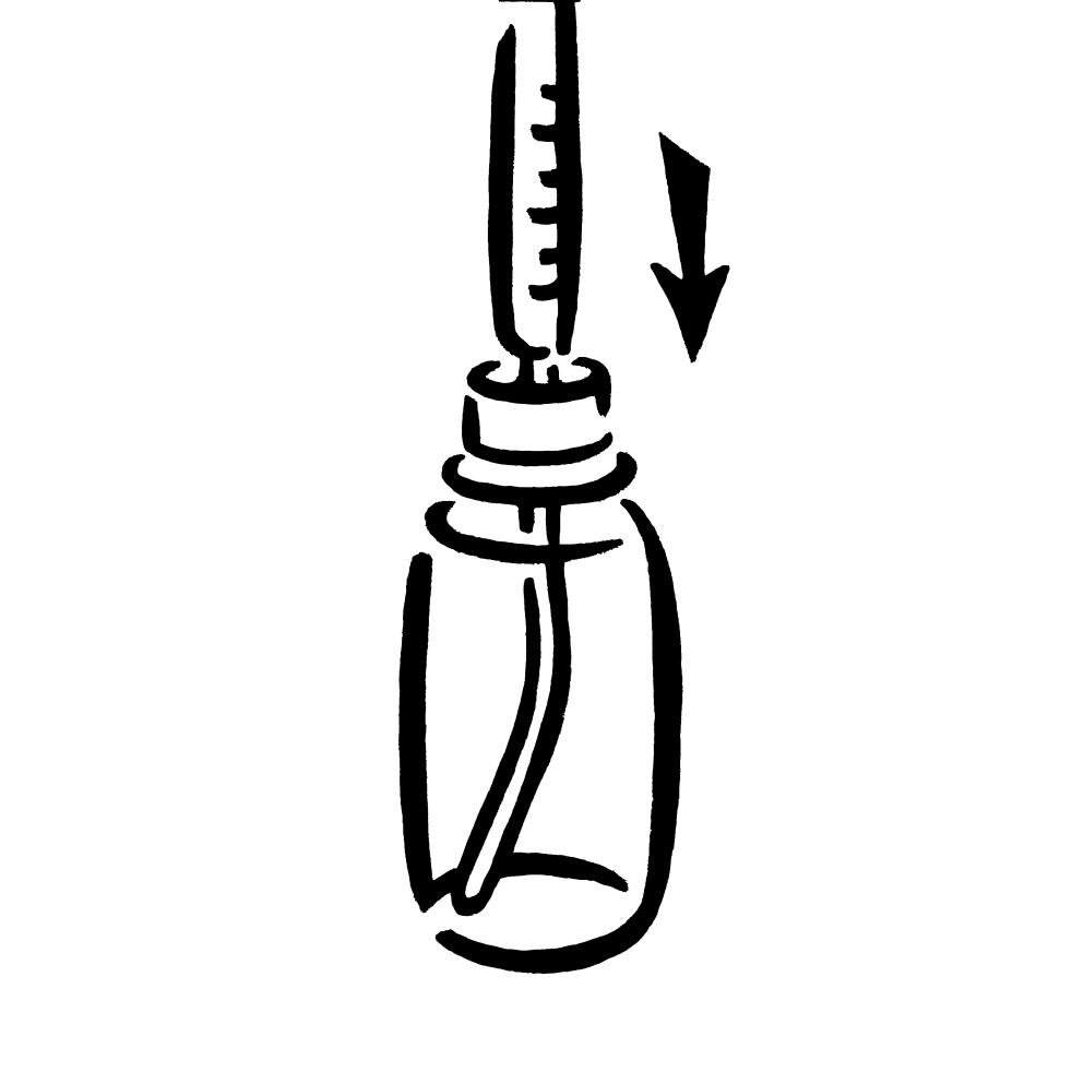 Bruksanvisning for fortynning av Rapamune 1. Fjern sikkerhetskorken fra flasken ved å klemme merkene på korken og vri rundt.