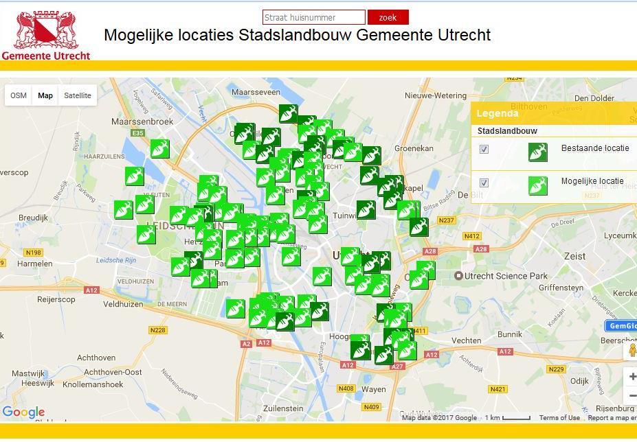 Hva kan kommunen gjøre? Bygge opp kompetanse Utrecht i Nederland Kart som viser mulige lokaliteter for urban dyrking.