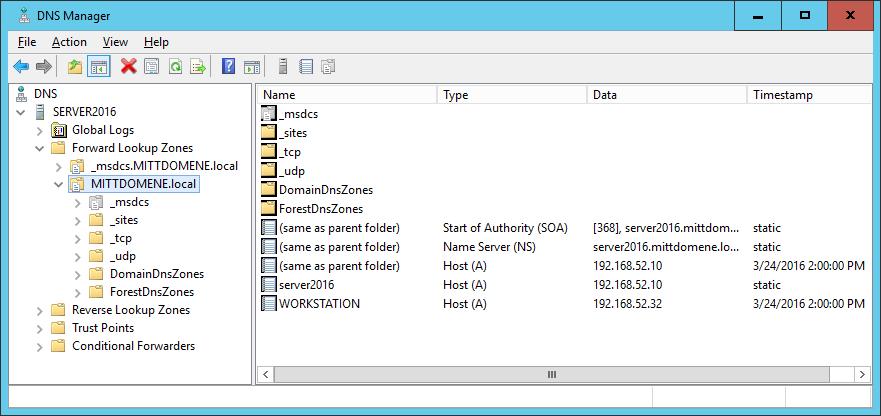 DNS tjener i Windows Server Sonetyper i Windows Active Directory-Integrated Server Manager Tools DNS» Sonedata blir en del av AD og replikeres av AD» DNS-tjener må være AD domenekontroller Standard
