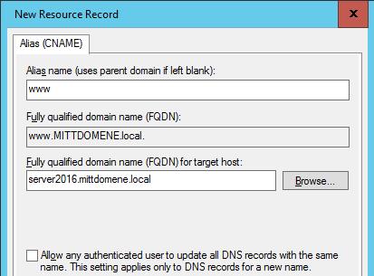 DNS tjener i Windows Server To resource records opprettes automatisk med DNS tjeneren: